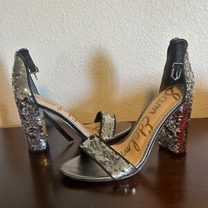 Sam Edelman Yaro Sequined Block Heel Sandals, Size 8